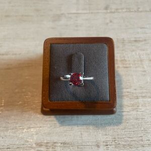 Bright Red White Gold Plated Moissanite Ring - Size 8